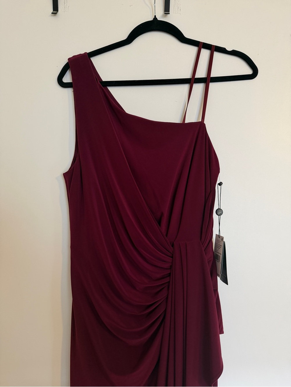 Adrianna Papell One-Shoulder Draped Evening Dress in Burgundy